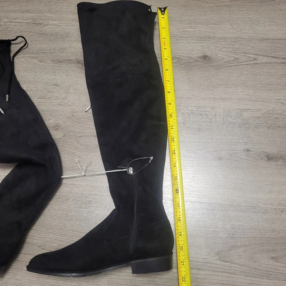 Marc Fisher Black Faux Suede Over The Knee Flat Boots Size 5 Tie Back Thigh High